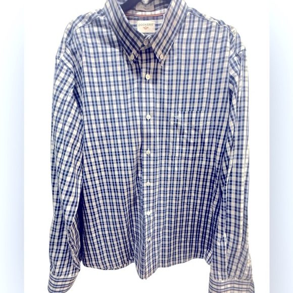 Men’s dockers navy and blue check button down size xl in excellent condition - Picture 3 of 4